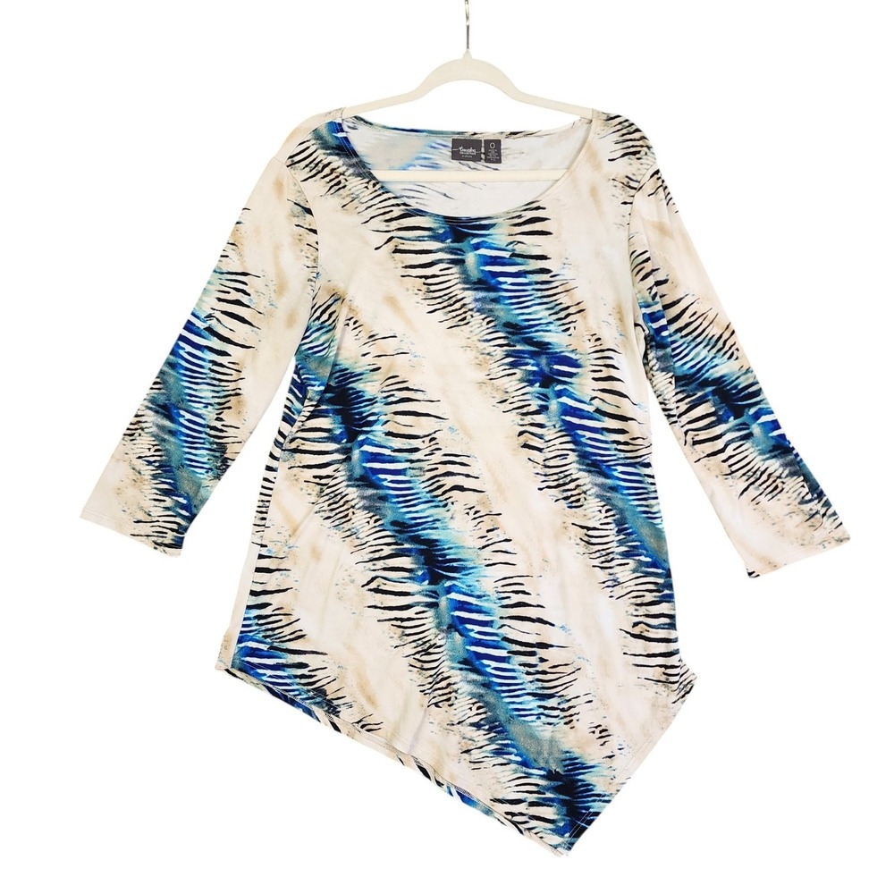 Chicos Travelers Womens Asymmetrical Tunic Top Size Small Abstract Animal‎ Print
